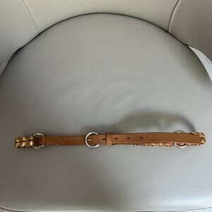 Massimo Dutti Women’s Braided Leather Belt – Tan / Gold– Size 75 (XS–S)